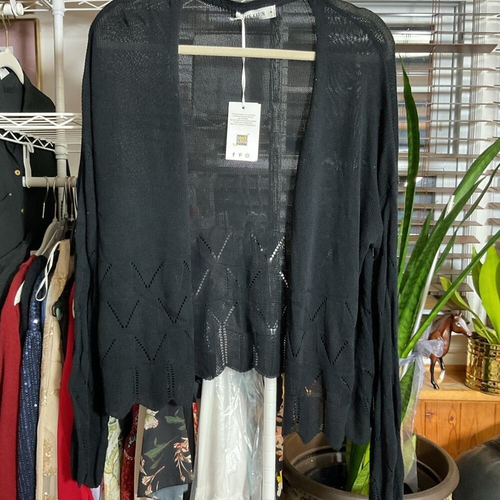 Grace Karin Black Cardigan with Flared Hem